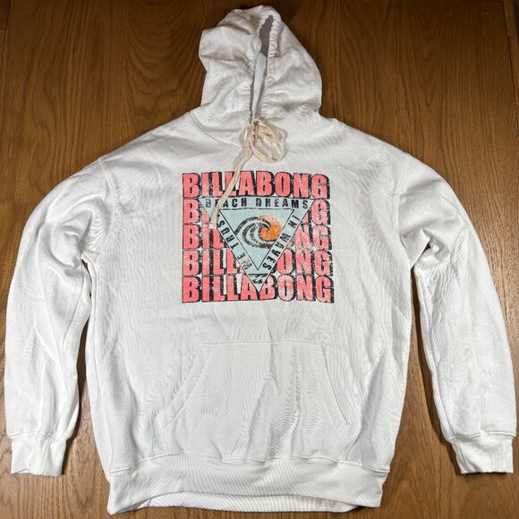 Billabong Hoodie White Graphic Surf Logo Beach Dreams Pullover – Size L - Picture 2 of 8
